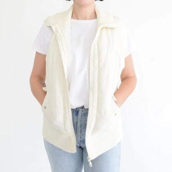 Vintage b.u.m. equipment Cream Zip Up Puff Vest Size  Large - Picture 1 of 10